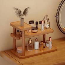 1pc Multilayer Wooden Makeup Organizer - Modern Light Brown Freestanding Countertop Storage Rack, Tabletop Display Shelf, No Assembly Required, Space-Saving For Bathroom, Kitchen, Bedroom Vanity - Wooden Cosmetic & Toiletry Holder - Multicolor - View 1