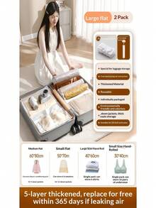 15/3/1 Pcs Vacuum Compression Travel Bags, Roll-Up Storage Bags (No Vacuum Pump Needed), Space-Saving Luggage Packing Cubes, Essential For Clothes, Underwear, Bedroom Storage - Transparent - View 10