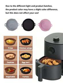 1个圆形空气炸锅硅胶烤盘垫，可重复使用，适用于空气炸锅、烤箱、户外烧烤等，食品烘焙硅胶配件，易于清洁，可重复使用，防油耐高温不粘烤垫 - 彩色 - 查看 1