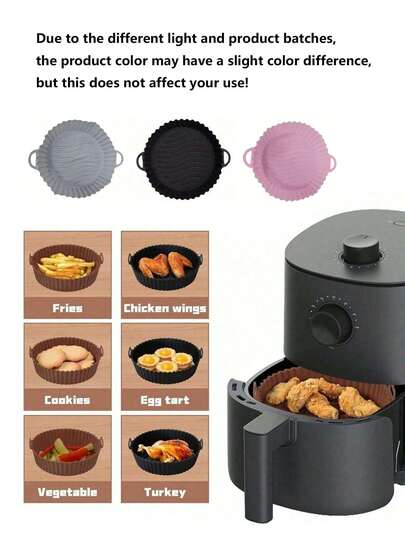 1个圆形空气炸锅硅胶烤盘垫，可重复使用，适用于空气炸锅、烤箱、户外烧烤等，食品烘焙硅胶配件，易于清洁，可重复使用，防油耐高温不粘烤垫