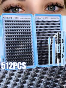 CMAYOME 384/512/544对睫毛套装，10-16mm混合密度睫毛工具套装，新款10-16mm猫眼D卷睫毛，DIY自然妆容睫毛嫁接套装，超柔软轻盈睫毛嫁接套装，睫毛胶水套装，适合日常使用、婚礼、约会、派对、音乐节、万圣节、簇状睫毛、单根睫毛、专业假睫毛妆容 - 彩色 - 查看 12