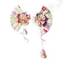 日系和風フラワー扇子ヘアアクセ和風着物クラシックレトロモダンフリンジヘアピンマルチカラーオプション - R12 ローズレッド チェリーブロッサム ヘアクリップ(ペア) - チェックする 5