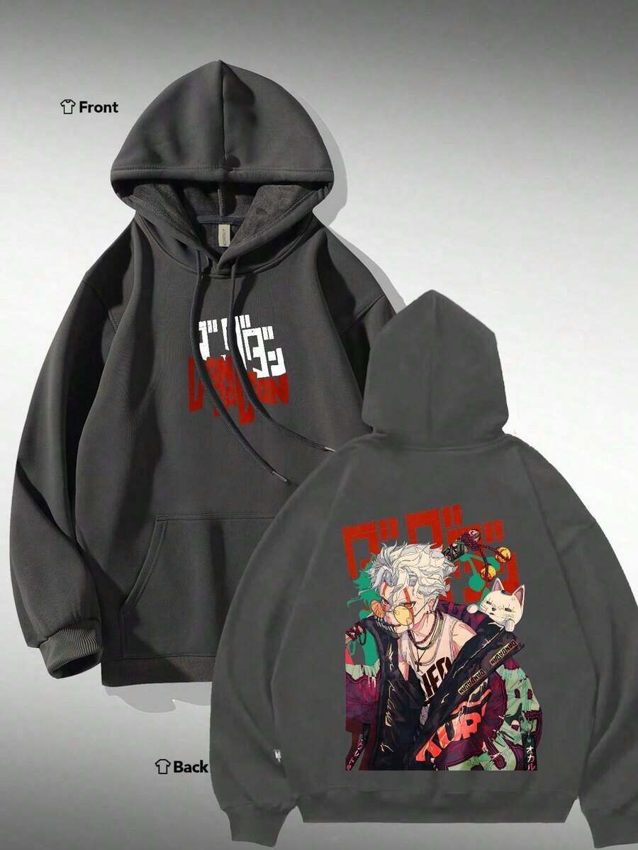 Men's Anime Hoodie With Vibrant Street Art Print - Bold Graphic Design Inspired By Pop Culture And Urban Fashion, Perfect For Fans Of Manga, Harajuku Style And Streetwear - Great For Casual Wear, Concerts And Everyday Outfits - 灰色 - 查看 1