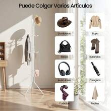 XGTOIFE Percero de Pie con 12 Gancos Percero para Ropa Bs Soreros Ideal para Pllo Entrada Dormito Salón Oficina Moderno - Blanco - Ver 4