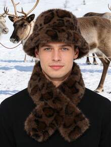 1 Set Sombrero de cubo de piel sintética de visón y bufanda, conjunto de sombrero de cubo de felpa gruesa y cálida para mujer en otoño/invierno, estiloso y estilizador de rostro - B - Ver 14