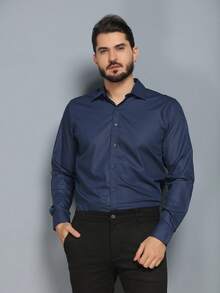 Men's Slim Fit Long-Sleeved Dress Shirt - Navy Blue - View 8