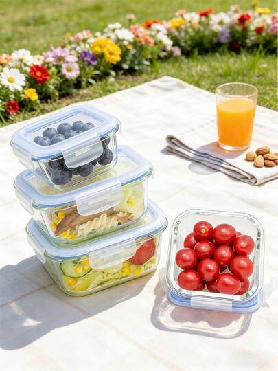 8pcs Glass Food Storage Containers Crisper With Leak-Proof Lock Lid Food Containers - Reusable, Microwave, Oven, Freezer And Dishwasher  - Perfect For Preparing Meals, Snacks, Fruits And Vegetables