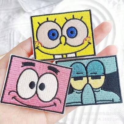 Cartoon SpongeBob SquarePants Patrick Star Octopus Embroidered Patch, Adhesive Applique Decoration Sticker For Clothes And Bags