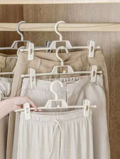 1pc Plastic Pant Hanger, Seamless Non-Slip Clip, Home Storage Rack, Room Decor Clothes Hanger, Clip-Type Hanger, Organizer, Clothes Clip, Rack, Skirt Hanger, Clothing Storage, Suitable For Wardrobe Organization, Beige - One Size