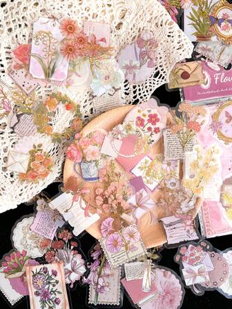 YWWBLD 50 Stück Blumen Umschlag Aufkleber mit Folienprägung, Laptop Hülle, Tagebuch, Notizbuch, Kühlschrankdekoration, DIY transparente Kritzeleien Aufkleber