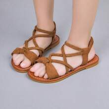 Casual Minimalist Children Open Toe Sandals, Lightweight & Comfortable Slip-On Girls Flat Sandals - Brown - View 15