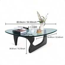 Living Room Coffee Table - A Triangular Glass Coffee Table With A Wooden Base. Abstract Dining Table, Study Room, Office, Hotel Balcony (Walnut TransparentWoodBlack Tea Table), Versatile And Comfortable - Black - View 2