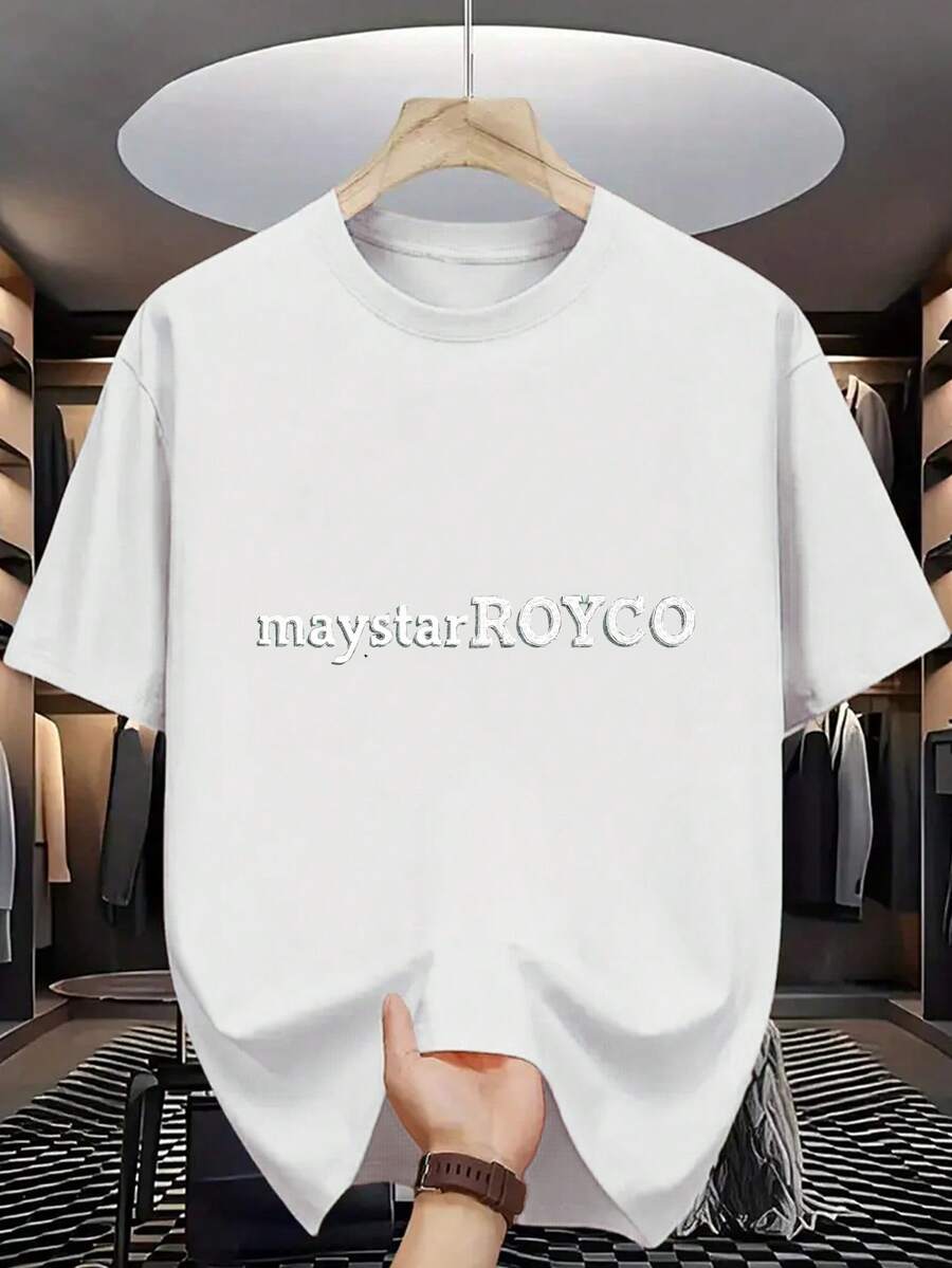 Camiseta de Algodón 100% para Hombre - Manga Corta, Cuello Redondo, Estampado Digital, Cómoda para Todas las Estaciones, Lavable a Máquina, Ideal para Salidas Diarias, Cuello Redondo, Diseño Circular, Camiseta Casual de Verano T-shirt Bold black text on teal background featuring playful rounded font. Perfect for modern minimalist designs or - Blanco - Ver 1