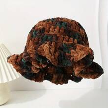 A Stylish Wavy-Edged Warm Dopamine-Colored Jellyfish Hat For Dating, Parties, Fishing, And Outdoor Skiing - 綠色和棕色 - 查看 2