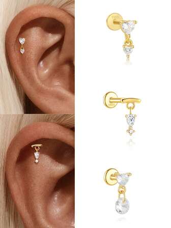 1 st 925 sterlingsilver örhängen med hjärtformad platta baksida för kvinnor 18K guldpläterade platta örhängen hypoallergena tragus helix nap platta örhängen piercingörhängen för vardagsbruk