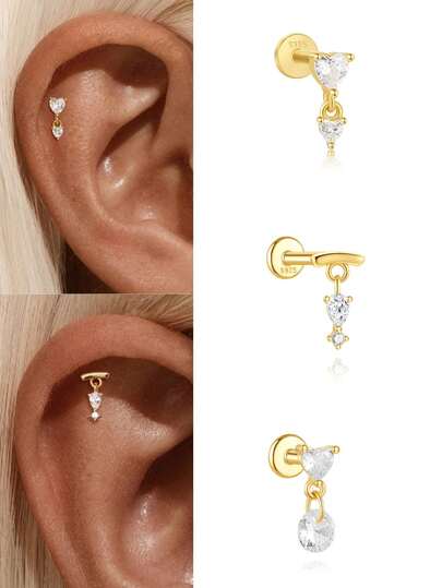 1 st 925 sterlingsilver örhängen med hjärtformad platta baksida för kvinnor 18K guldpläterade platta örhängen hypoallergena tragus helix nap platta örhängen piercingörhängen för vardagsbruk