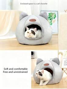 Casa para Gato/Cama para Gato, Cama para Gato em Formato de Cabeça de Gato Cinza, Adequada para Animais de Estimação Pequenos a Médios, Cama para Cachorro Estilo Caverna de Sono Semi-Fechada, Confortável, Quente, Antiderrapante, Adequada para Todas as Estações, Acessórios para Cachorro/Gato