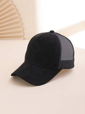 1 stuk unisex colorblock suède mesh verstelbare baseballpet, casual veelzijdige pet met zonbescherming voor dagelijks woon-werkverkeer en buitensporten.