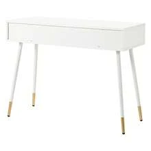 Dressing Table, Vanity Table, Desk With 2 Drawers, Metal Legs, White, Dimensions: H 76 Cm * W 100 Cm * D 40 Cm (Without Mirror) - White - View 8