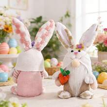 1pc Easter Theme Decor Figurine, Creative Rabbit Ear Gnome Couple Figurine, Desktop Ornament, Window Display, Party Decoration, Home Decor