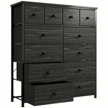 Tall Dresser, Dresser For Bedroom With 14 Drawers, Tall Bedroom Dresser For Bedroom, Large Fabric Dresser With Wood Top And Metal Frame, Mother's Day Decor, Room Decor, Home Decor, Festival Decor - 黑色 - 查看 9