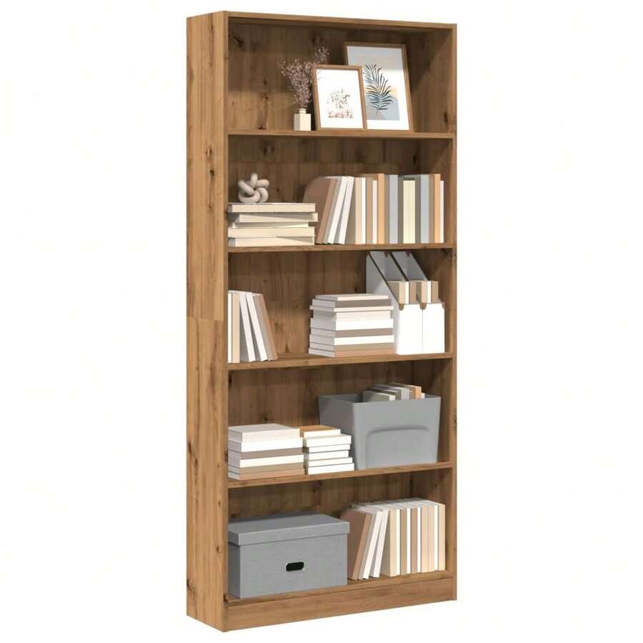 Larryhot Libreria Rovere Artigianale 80x24x176 cm in Legno Multistrato, Facile da assemblare, dall'estetica elegante e raffinata, pratica per riporre gli oggetti, la scelta ideale per l'organizzazione e la decorazione domestica - Castano - Visualizzare 1