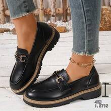 女士休闲乐福鞋，新款秋冬厚底英伦风小皮鞋，黑色时尚百搭鞋 - 黑色 - 查看 5