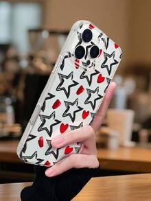 1PC Funda de teléfono con estrellas doradas brillantes sobre fondo rojo diseño festivo y elegante estilo glamoroso ideal para celebraciones TPU transparente protección completa para lente compatible con iPhone17/16/15/14/13/12/11/Pro/ProMax compatible con Galaxy A54/S24 Ultra/Plus compatible con Moto/Galaxy/Redmi/Honor/OPPO - G transparente - Ver 5