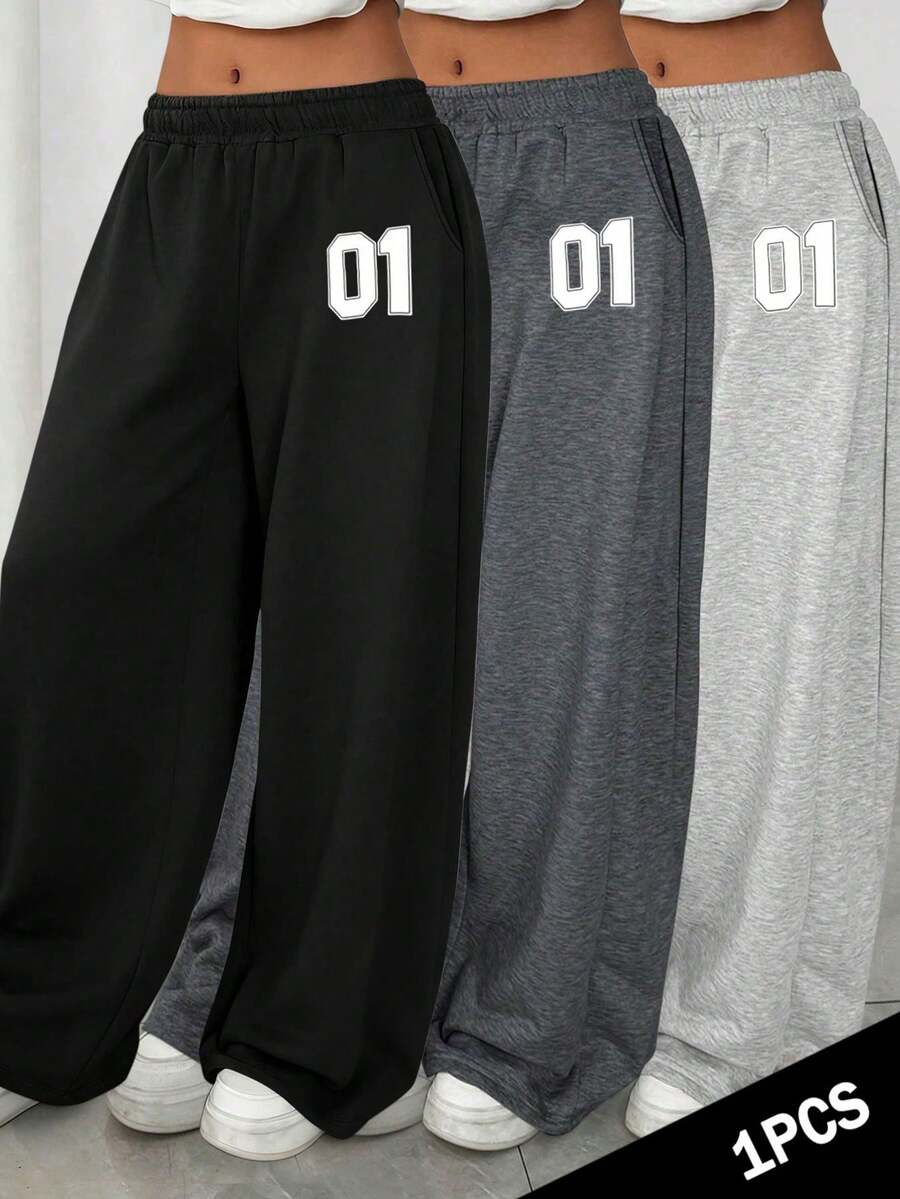 1pc Teen Girls Retro Casual Pants, Versatile For Autumn/Winter - Black - View 1