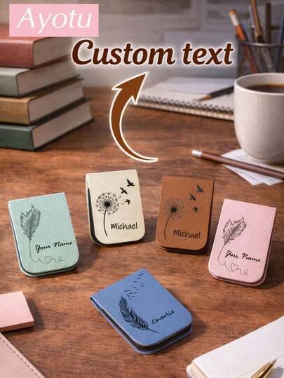 Ayotu Customized Leather Magnetic Bookmarks - Elegant Feather & Dandelion Pattern, Fashionable Personalized Leather Bookmarks, Exquisite Leather Bookmarks With Customizable Text, Nature-Inspired Premium Bookmarks, Perfect Gifts For Book Lovers, Writers, Teachers, Friends And Family, Suitable For All Occasions