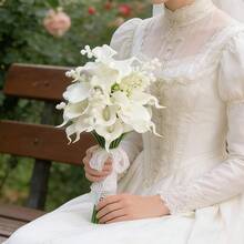 Wedding Bouquets Calla Holding Flowers Bridal Tossing Bouquet Bridesmaid Bouquets Wedding Floral Centerpieces For Boho Home Anniversary Decoration Arrangement,Wedding Photography Props Valentine's Day Accessories - White - View 12