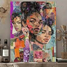 1 pieza de arte de pared de collage vibrante 2D plano con marco de madera - Diseño moderno vintage, impresión de alta calidad, póster 2D plano para decoración elegante del hogar y la oficina, estilo Art Deco, uso interior, arte de pared vibrante - Negro - Ver 9