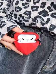 1pc Valentine's Day Red 3D Heart Silicone Bluetooth Earphone Case With Hook, Compatible With AirPods 1/2/3/4/Pro/Pro2, Valentine's Day Gift - Multicolor - View 2