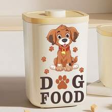 1pc Cartoon Puppy Paw Print Dog Food Container With "DOG FOOD" Label, Airtight Pet Food Storage Bin, Cute Pet Supplies - Multicolor - View 3