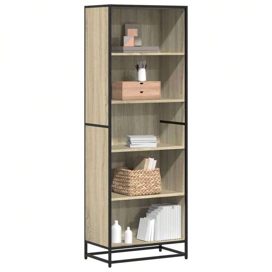 Larryhot Estantería madera de ingeniería roble Sonoma 60x35x170,5 cm, Fácil de montar, elegante y hermoso, y conveniente para almacenar artículos, es una opción ideal para el almacenamiento y la decoración del hogar. - Marrón - Ver 1