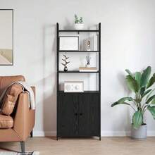 Larryhot Armadio per Libri Rovere Nero 60 x 24 x 161 cm, Facile da assemblare, dall'estetica elegante e raffinata, pratica per riporre gli oggetti, la scelta ideale per l'organizzazione e la decorazione domestica - nero - Visualizzare 4