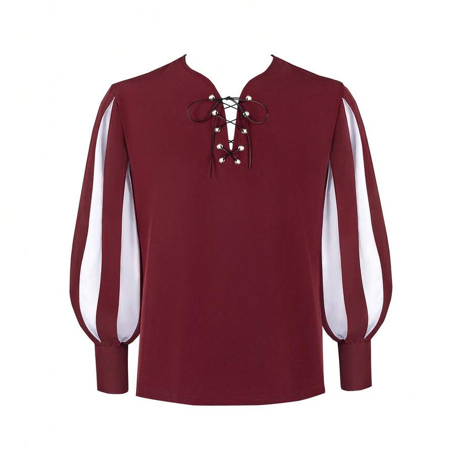 Cosplay Clothing - Patchwork Shirt - Red Body, White Sleeves [belt Not Included] - View 1