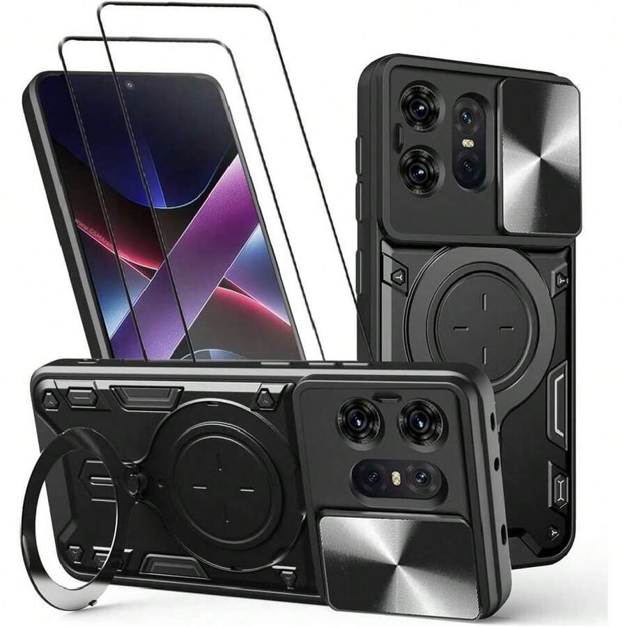 Case For Moto Edge 50 Pro Capa Case - With Screen Protector And Built-In Phone Stand - Black, 37323469 - 亮橙色 - 查看 1