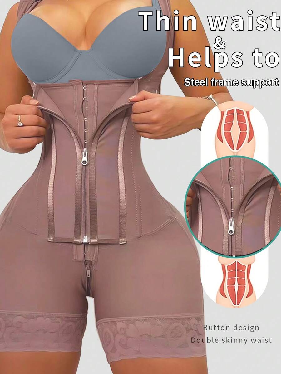 Faja Colombianas Moldeadoras Shapewear Tummy Control Body Shaper Girdles Post Surgery Compression Garment - 棕色 - 查看 1