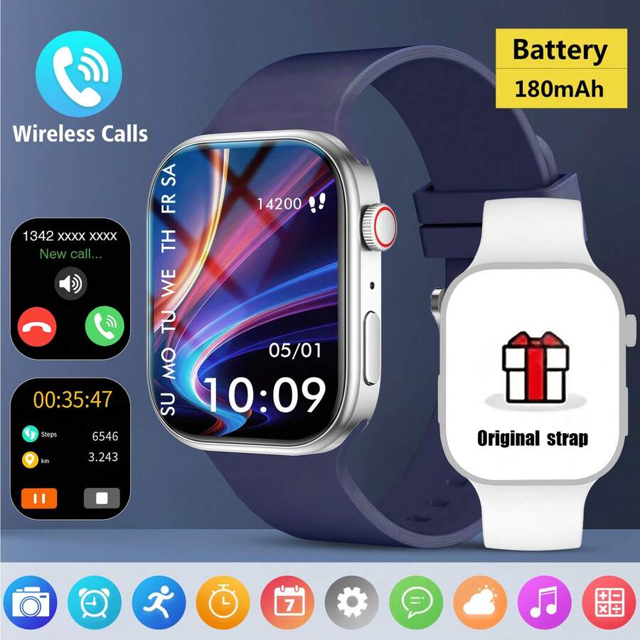 Đồng hồ thông minh với chức năng gọi/quay số không dây, nhắc nhở nhiều ứng dụng, phù hợp cho cả nam và nữ, đồng hồ thể thao, hình nền tùy chỉnh, điều khiển nhạc, tương thích với iPhone/Android.