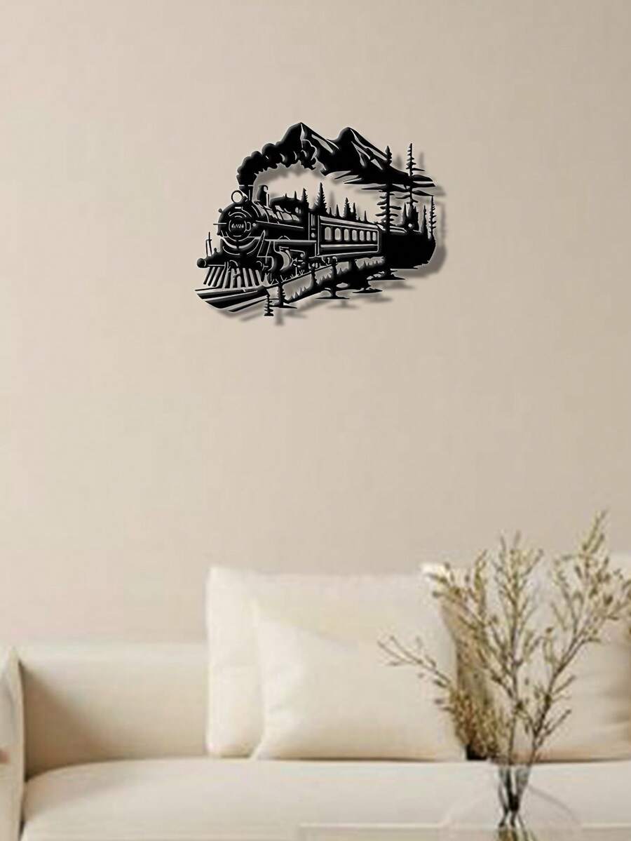 1 buc. Decor artistic metalic cu tren vintage, decor elegant cu tren, design peisagistic de munte și pădure, cadou ideal pentru pasionații de trenuri și fanii căilor ferate, mobil și reutilizabil, nu necesită electricitate, ușor de agățat, decor artistic de perete metalic de înaltă calitate, potrivit pentru decorarea Ramadanului, acasă, baie, dormitor, sufragerie - Multicolor - Vizualizare 1