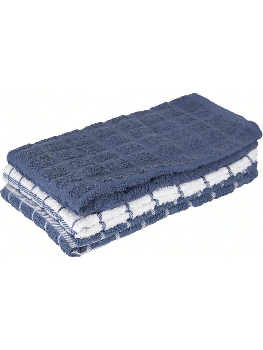 Kitchen Creations 100% Rizo de algodón Toallas de Cocina, Paquete de 3 63.50 cm x 38.10 cm, Azul (Federal Blue), 1,37325672 - azul real - Ver 1