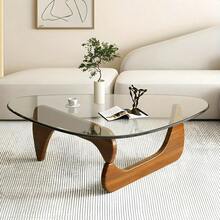 Living Room Coffee Table - A Triangular Glass Coffee Table With A Wooden Base. Abstract Dining Table, Study Room, Office, Hotel Balcony (Walnut TransparentWoodBlack Tea Table), Versatile And Comfortable - màu nâu - Xem 9