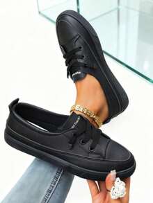 Women's Non-Slip Flat Shoes - Thick Soft Insole, High-Quality PU Fabric - Suitable For Office, Casual And Formal Occasions, Non-Slip Everyday Shoes - Universal White Flat Shoes For All Seasons (Durable And Easy To Clean), Business Shoes, Elegant Design, Comfortable Lining, Very Suitable For Daily Wear, Available In Black And White - 黑色 - 查看 3