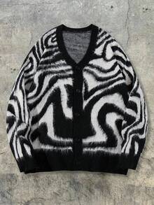 Áo khoác cardigan dáng ôm vừa vặn, cổ chữ V, chất liệu nhẹ, họa tiết da báo, thích hợp cho mùa Thu/Đông của ANDREILEE, kiểu dáng thường ngày, chất liệu dệt kim unisex. - màu đen - Xem 3