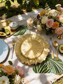 4/6/8/10/12件套豪华烫金装饰盘（13英寸/33厘米），优雅波浪边，适合日常用餐、派对装饰、开斋节和宰牲节庆祝活动，经久耐用，防溅水，易于清洁，营造聚会氛围，可用作餐桌中心装饰盘。 - 金PQXH- - 查看 4