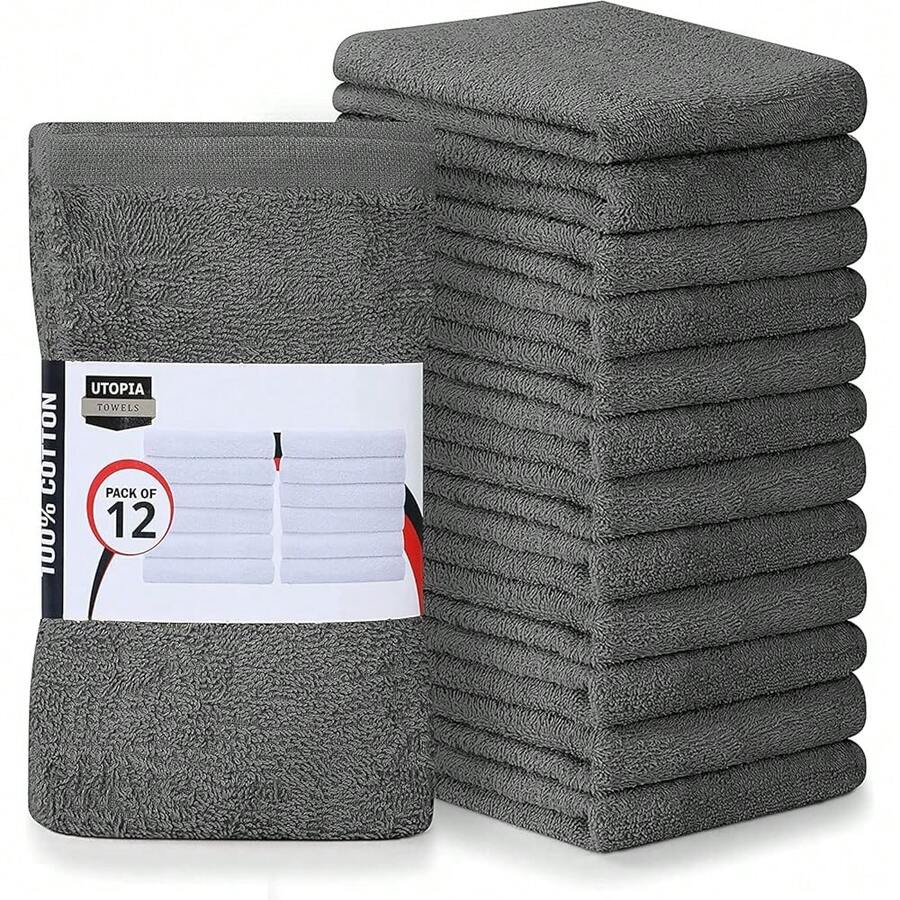 Utopia Towels Kitchen Bar Mops, Pack Of 12, 16 By 19 Inches, 1OO% Cotton Super Absorbent Grey Towels, Multi-Purpose Cleaning Towels For Home And Kitchen Bars,12Pack,Grey - Grey - 查看 1