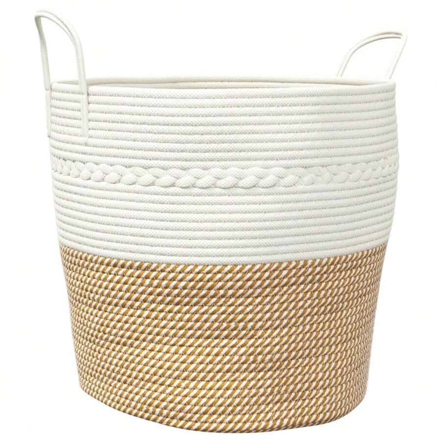 vidaXL Panier de rangement marron et blanc Ø43x38 cm coton - Multicolore - Voir 1