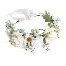 YAZILIND Boho White Flower Crown With Greenery – Handmade Artificial Floral Headband With Daisies And Roses For Wedding, Festival, Or Photoshoot,13-White - 13-白 - 查看 2