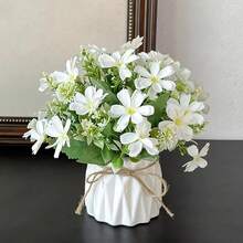 AUSHOPLAH Kunstblumen, Kunstblumen Wie Echt, KüNstliche Blumen In Vase, Desktop Kleine BlumentöPfe, Hochzeit Deko Blumen E18 (A Orange + Gelb)-1094 - CWeiß - Übersicht 1